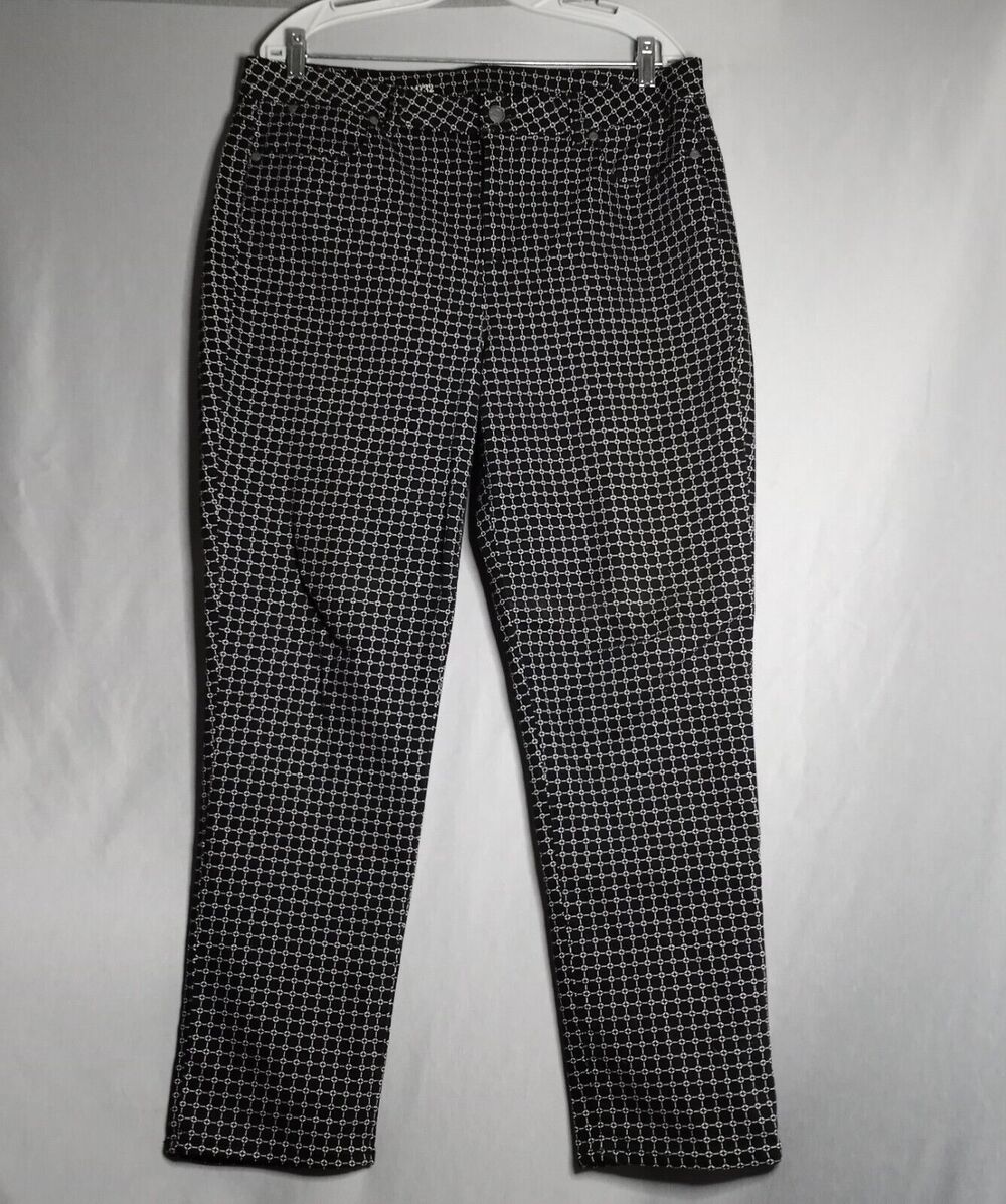 Heritage Pants Womens 14 Black/White Slim Ankle Casual Resort Vacation Wear